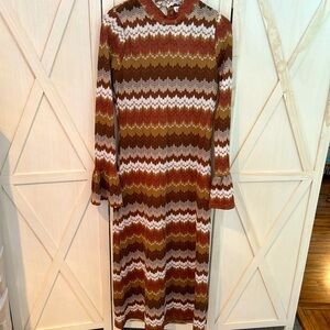En Saison Retro Patterned Long Sleeve High Neck Maxi Dress